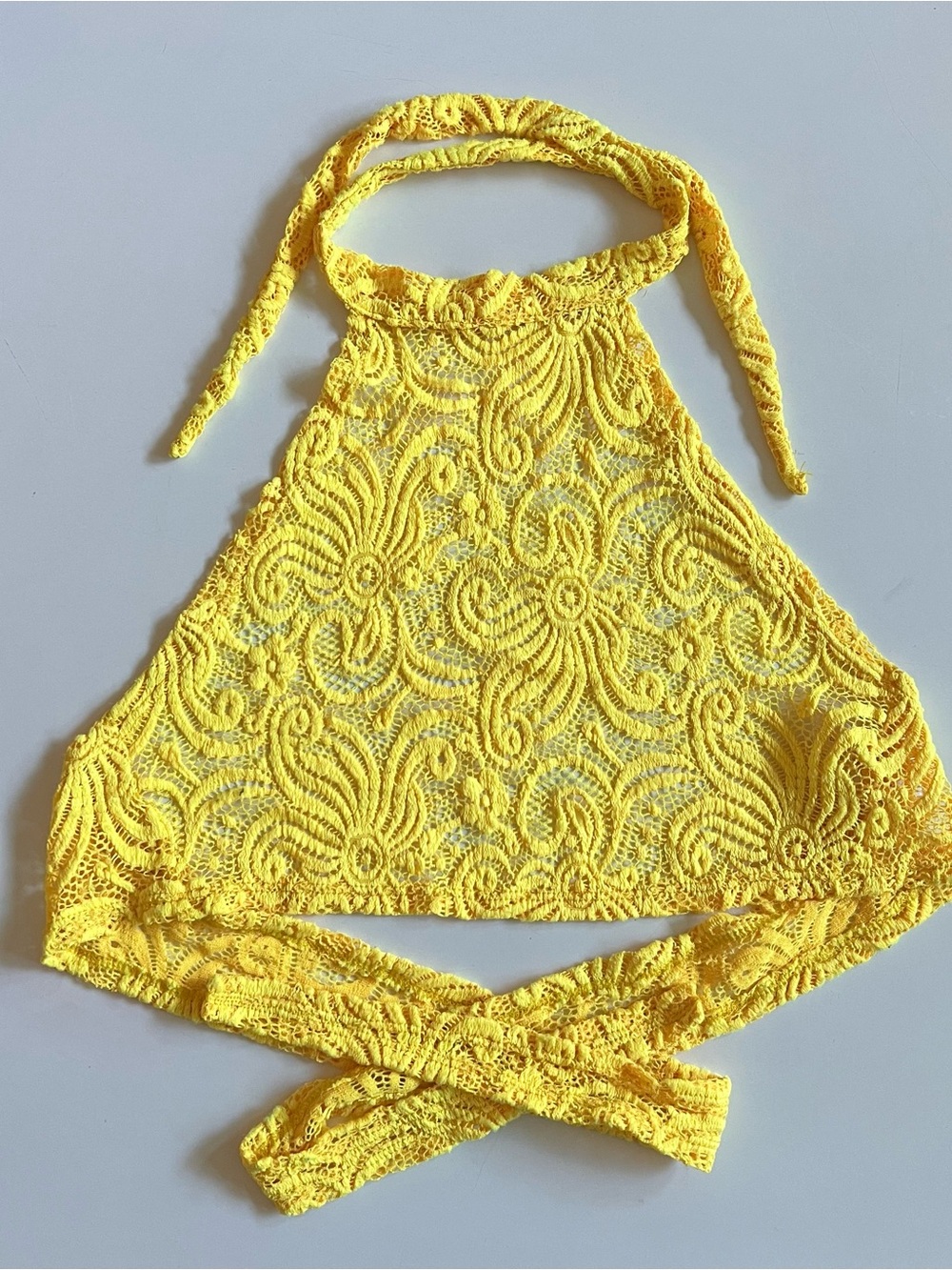 J. Valentine Yellow Lace Floral Halter Top Women's Size M/L Rave Festival Summer